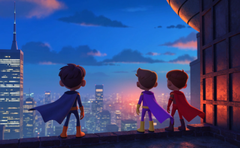 Silhouettes d'enfants super-héros vus de dos évoquant Les Indestructibles 3 Pixar
