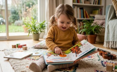 Un enfant avec un livre sonore