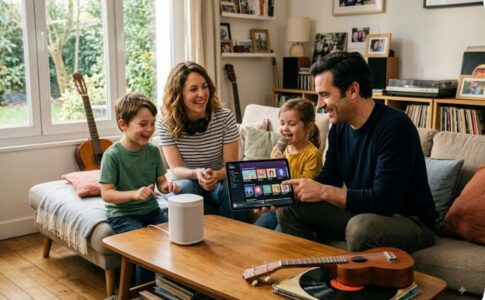 Des parents et des enfants s’amusant grâce à la musique