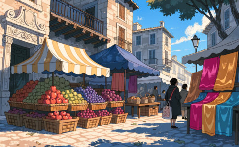 marché animé et coloré d'une ville méditerranéenne