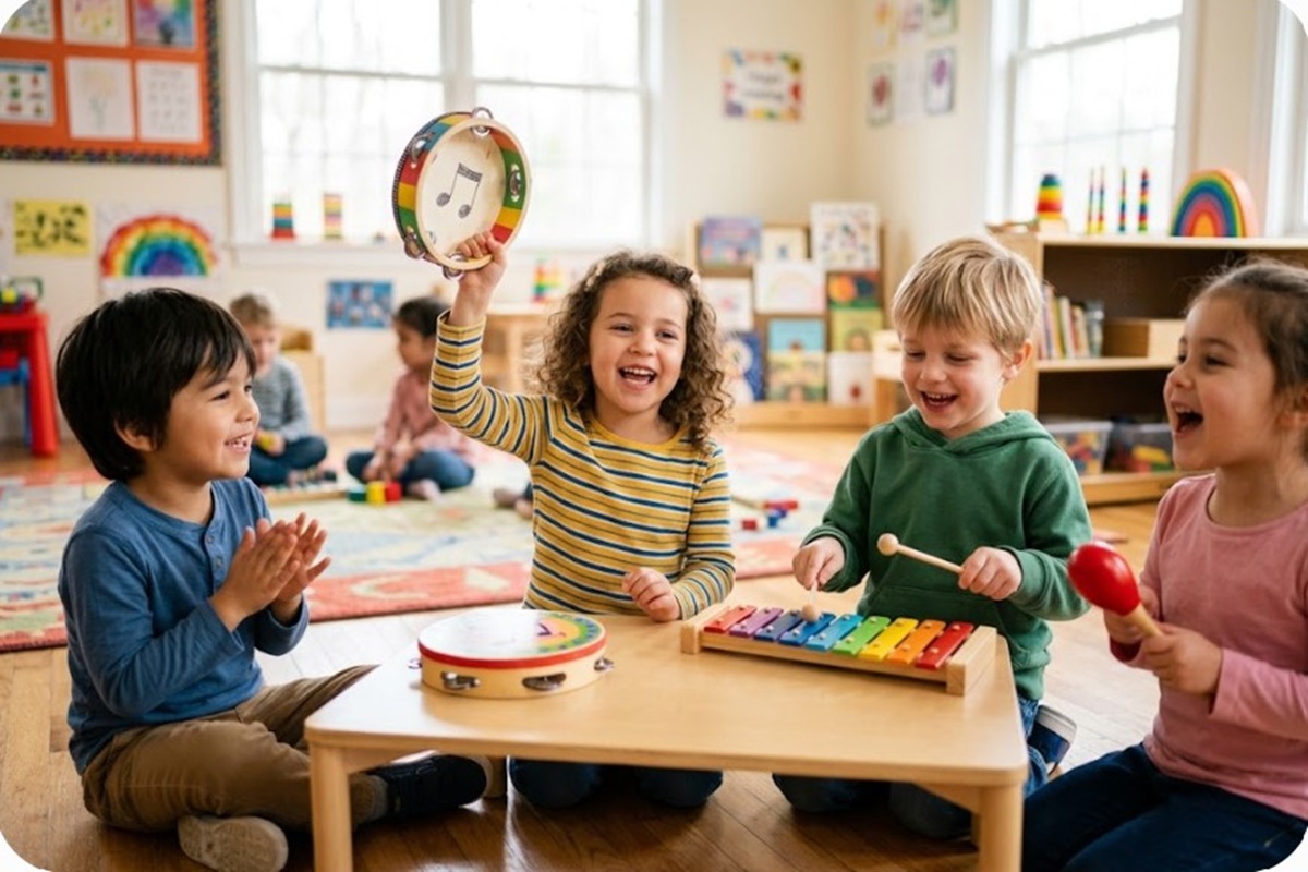 Des enfants s’amusant avec la création de chansons