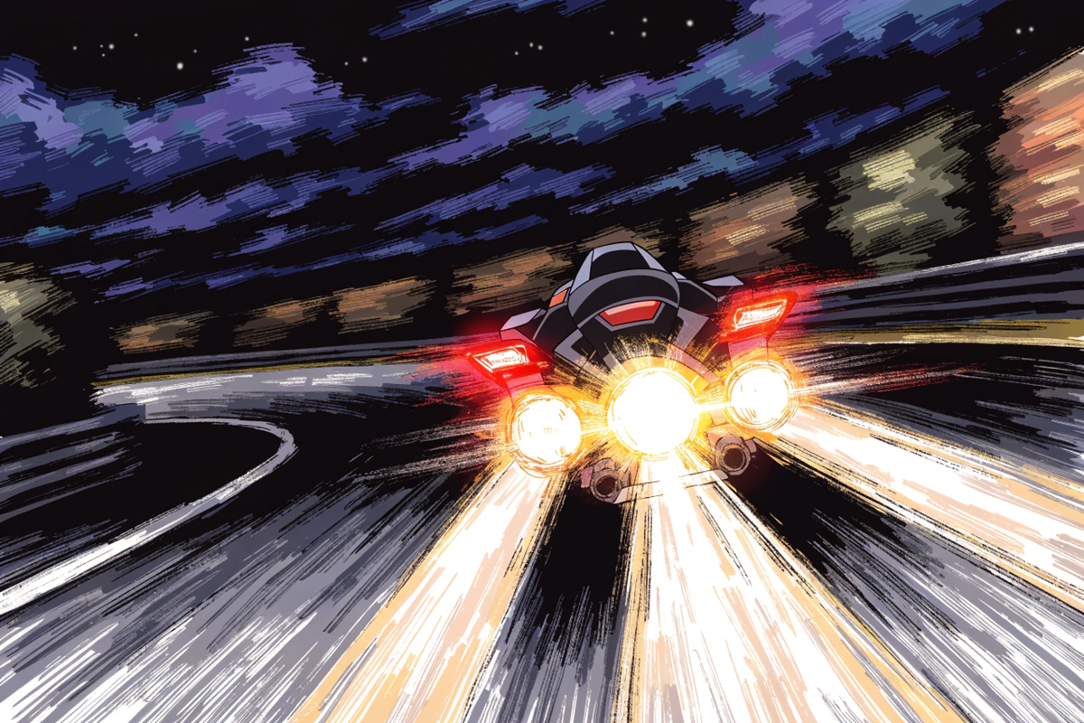 moto de course comme dans le film d'animation japonais style Détective Conan 