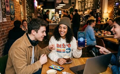 Des jeunes identifiant de la musique sur un smartphone