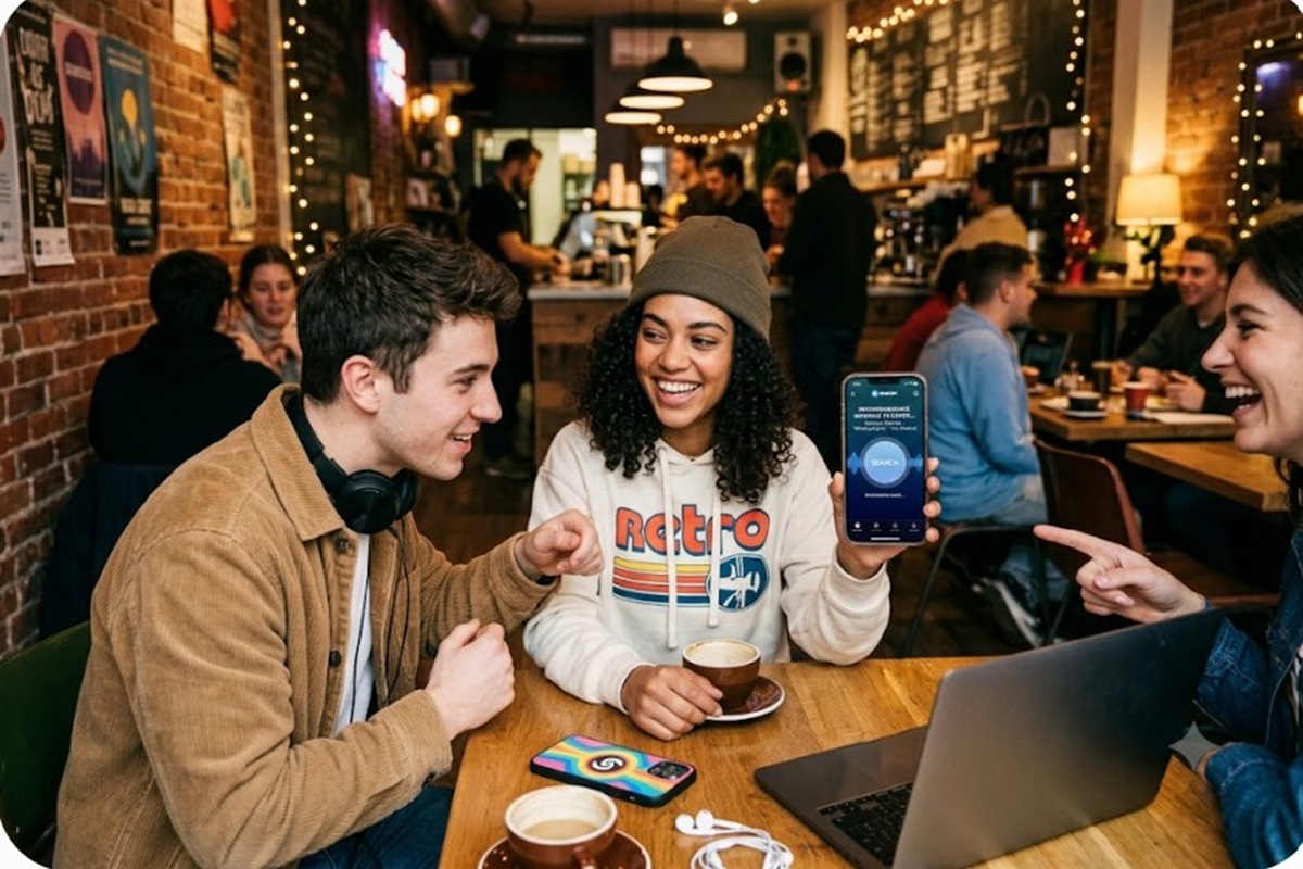 Des jeunes identifiant de la musique sur un smartphone