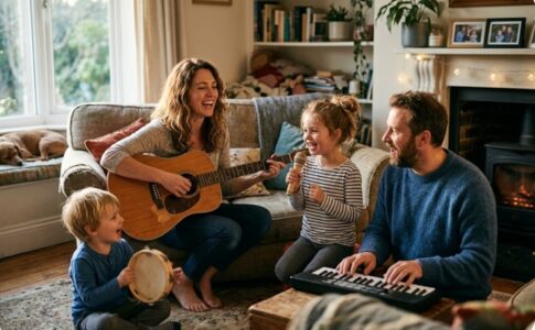 Une famille jouant de la musique