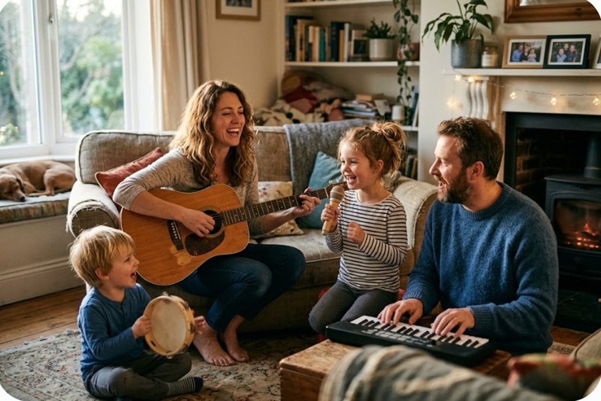 Une famille jouant de la musique 