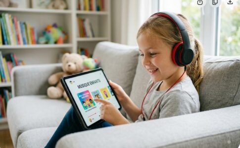 Un enfant écoutant de la musique avec un casque