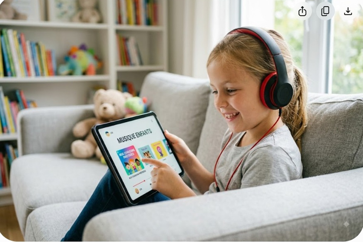 Un enfant écoutant de la musique avec un casque
