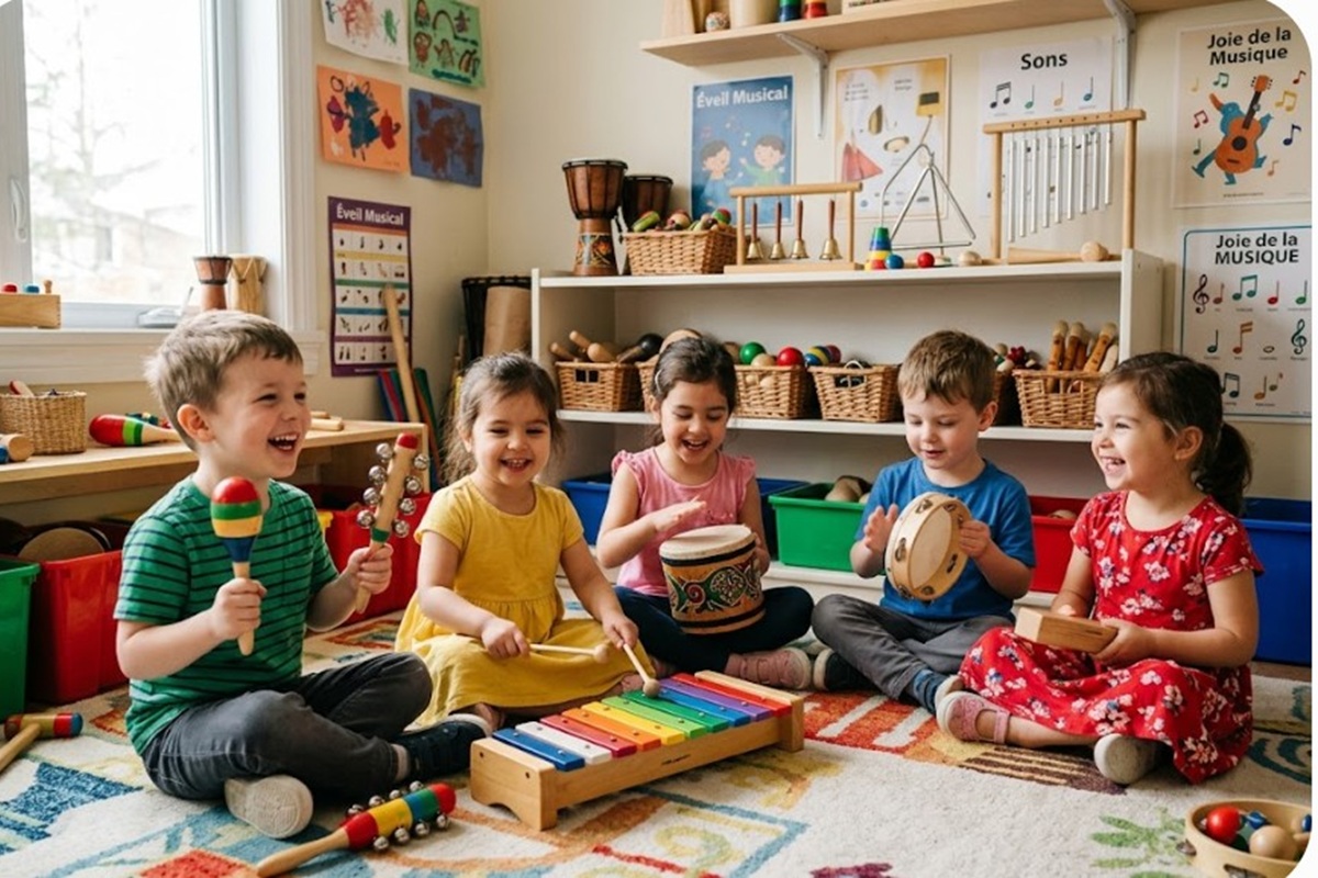 Des enfants s’amusant avec des instruments de musique