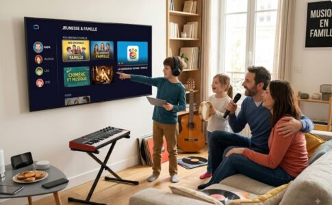 Une famille s’amusant en musique