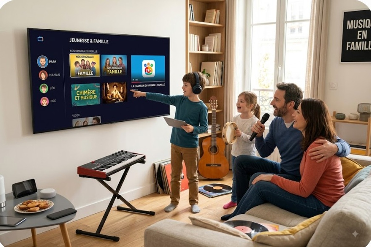 Une famille s’amusant en musique