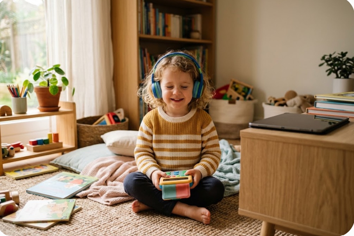 Une petite fille écoutant des chansons sans écrans