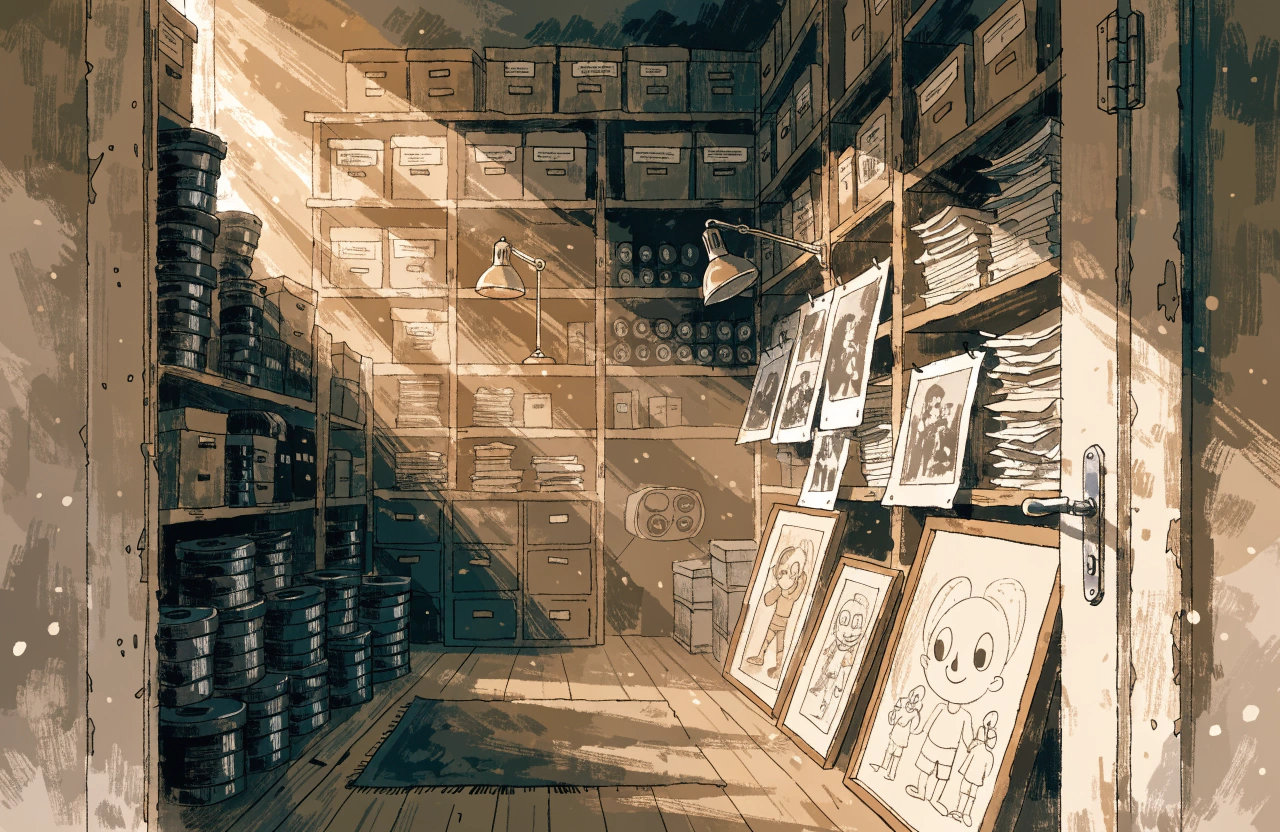 salle d'archives pleine de bobines de films 
