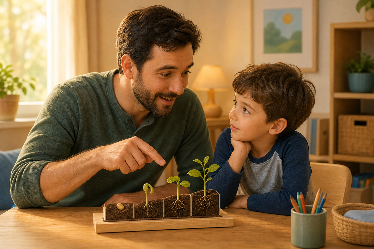  Parents parlant calmement avec leur jeune garçon.