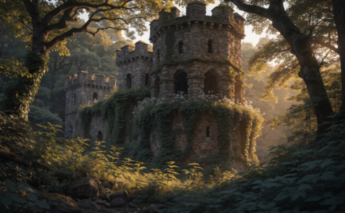 Tour médiévale en forêt évoquant l'univers du live-action Raiponce