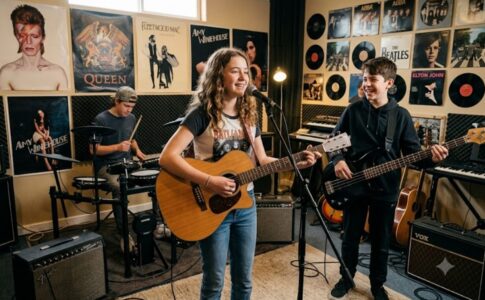 Des enfants découvrant des reprises de musique