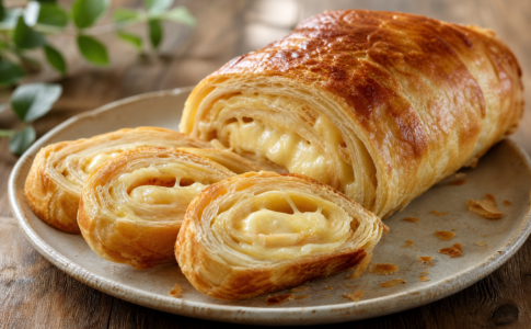 Un roulé au fromage doré et croustillant.