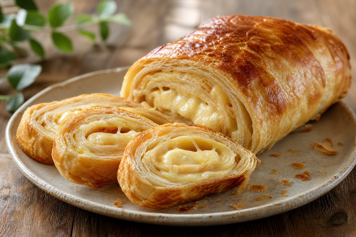Un roulé au fromage doré et croustillant.