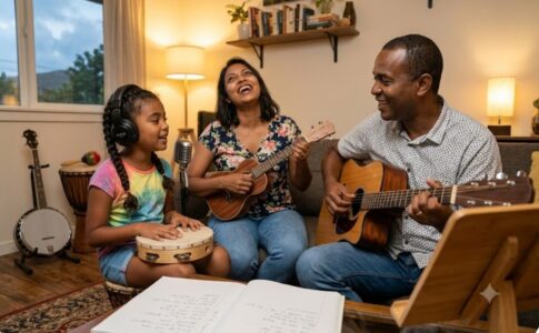 Une famille partageant des moments autour de la musique