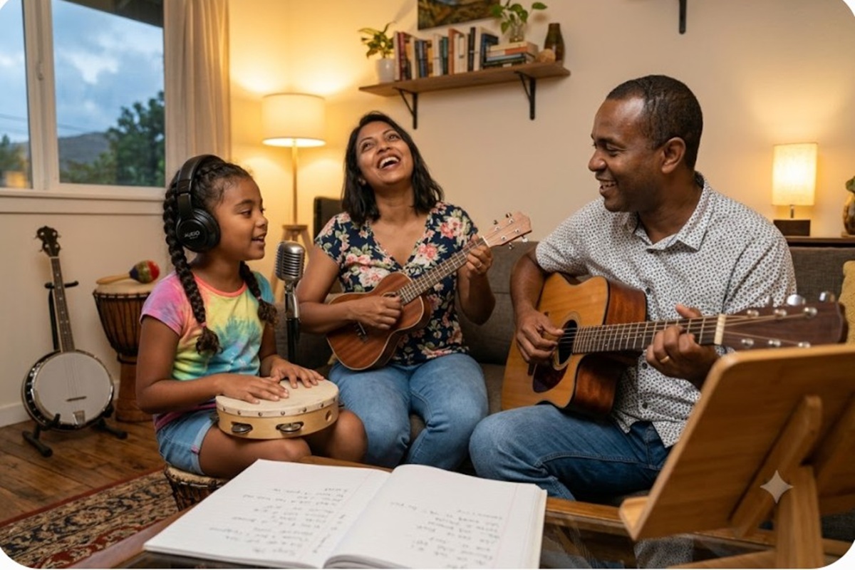 Une famille partageant des moments autour de la musique