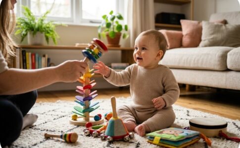 Un bébé découvrant des sons