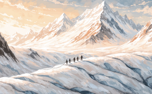 Enfants explorant un glacier, thème du film Les Têtes givrées