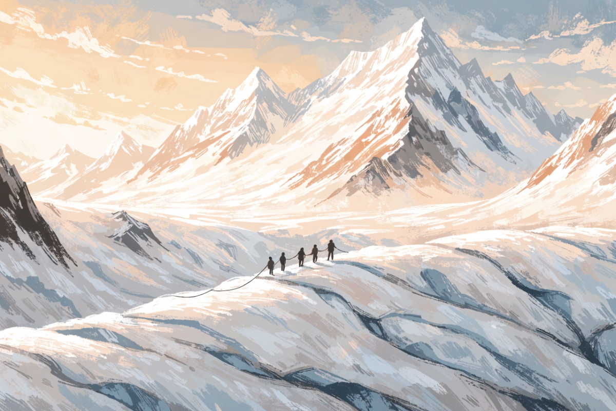 Enfants explorant un glacier, thème du film Les Têtes givrées