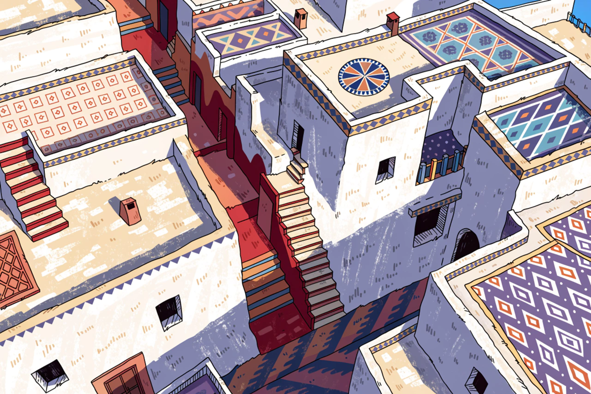 toits ensoleillés d'une casbah algérienne dans le film d'animation Petite Casbah 