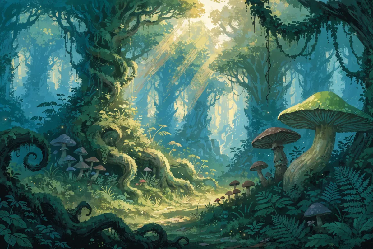 forêt magique mystérieuse rappelant l'univers fantastique de Wildwood 