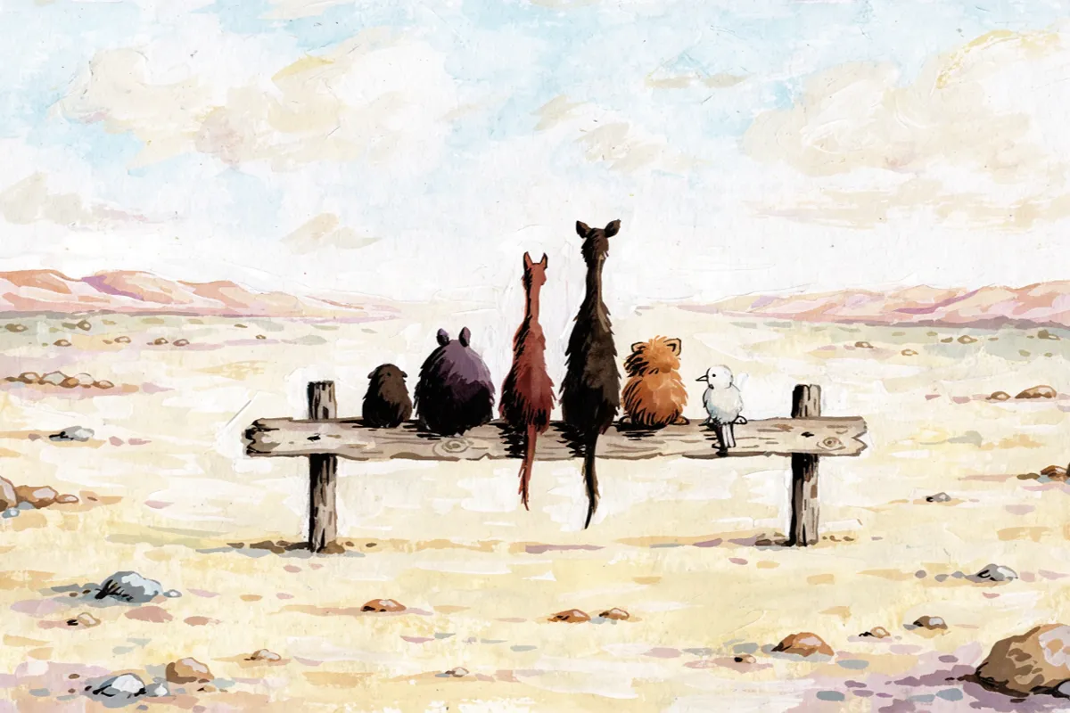 Bande d’amis animaux évoquant l’univers d’amitié de Billy le hamster cowboy