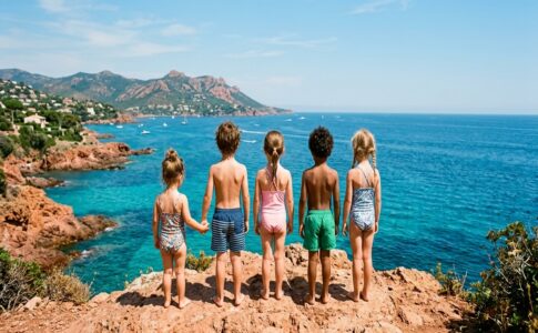 Des enfants au bord de rochers rouges