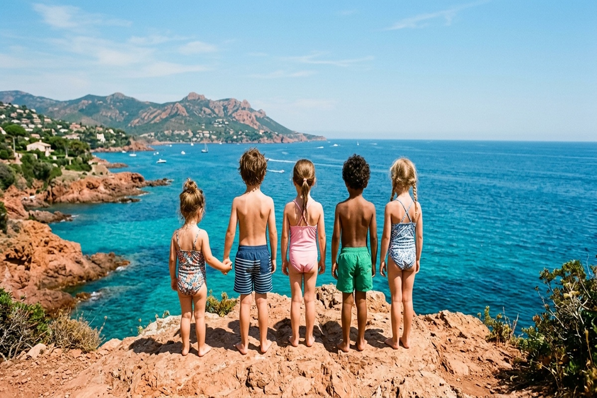 Des enfants au bord de rochers rouges 