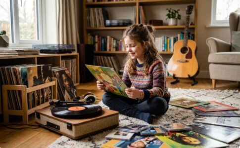 Un enfant avec un disque de musique