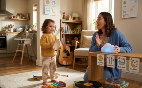 Un enfant s'amusant avec un instrument de musique