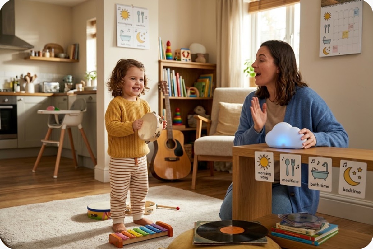 Un enfant lors d'une routine de musique