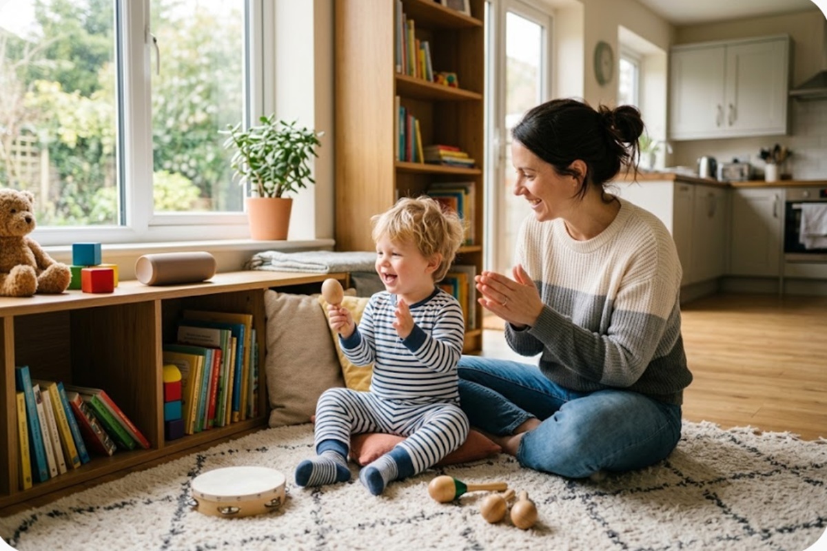 Un enfant écoutant une chanson avec sa maman