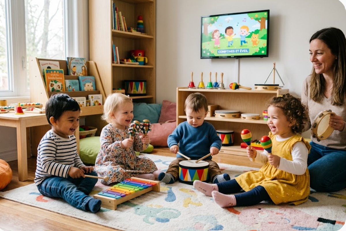 Des enfants s'amusant avec de la musique