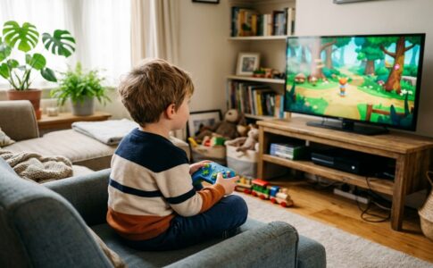 Un enfant qui joue sur une console