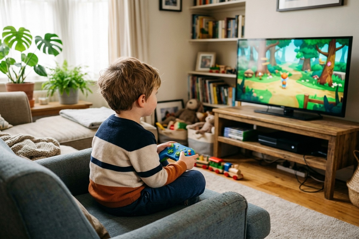 Un enfant qui joue sur une console