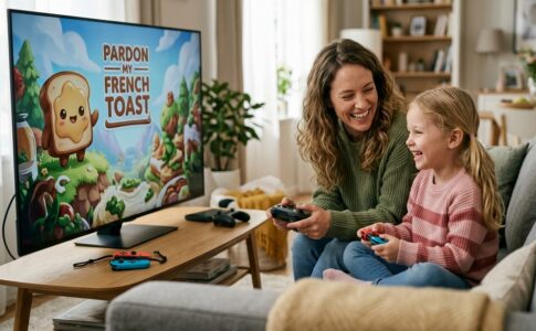 Une mère et sa fille qui jouent sur Nintendo Switch