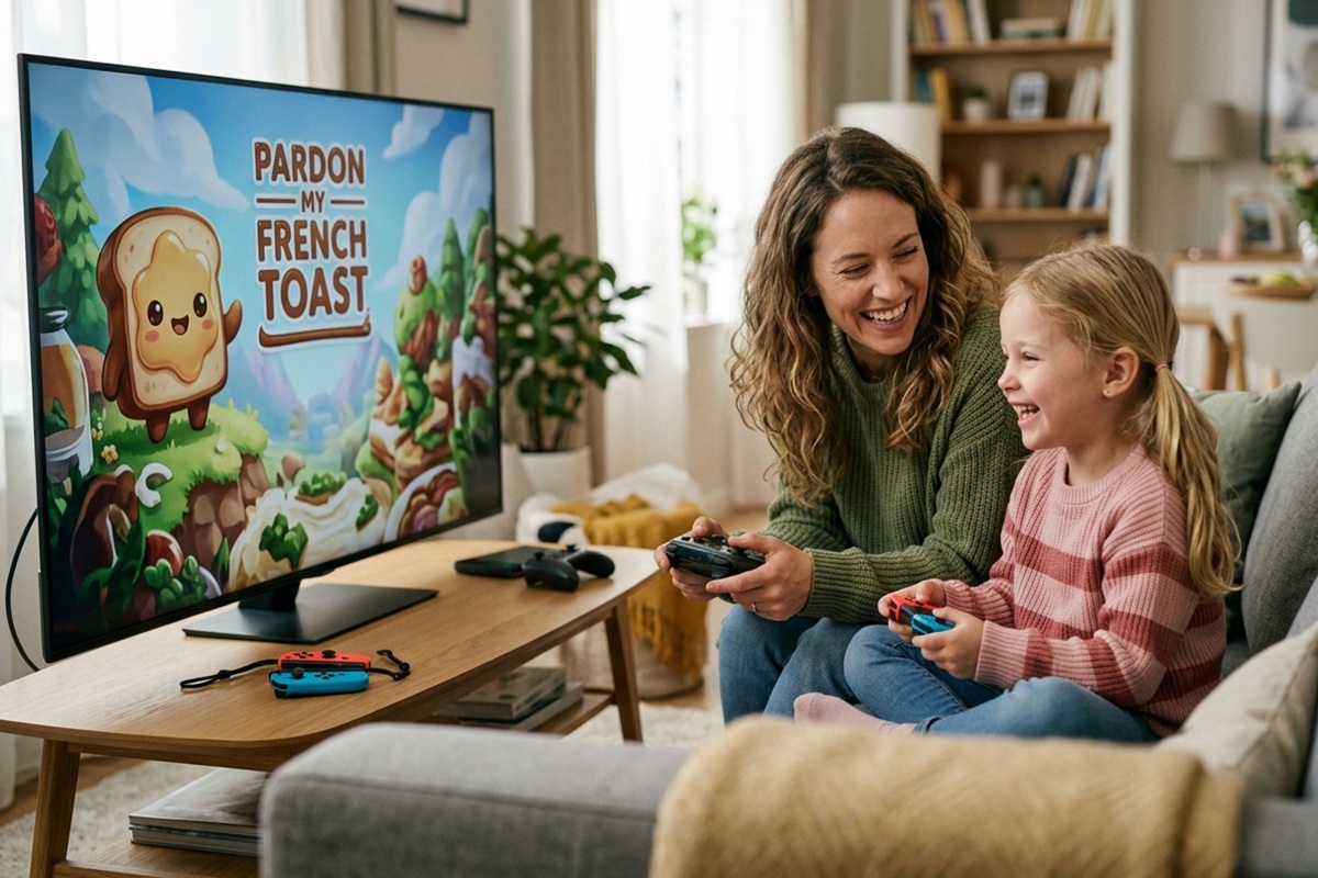 Une mère et sa fille qui jouent sur Nintendo Switch