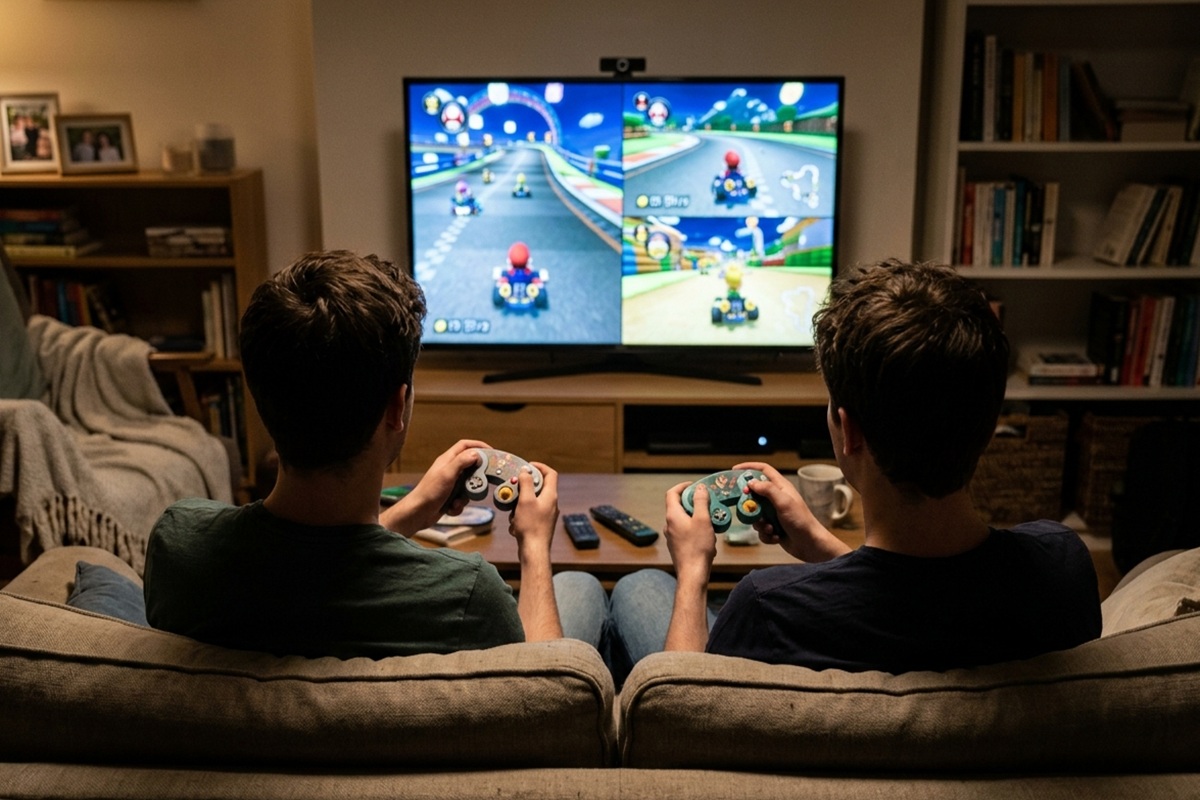 Deux joueurs qui jouent à Mario Kart 8 Deluxe
