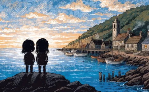 Illustration d'un village de pêcheurs isolé, en écho au film Le Mystère Lucy Lost
