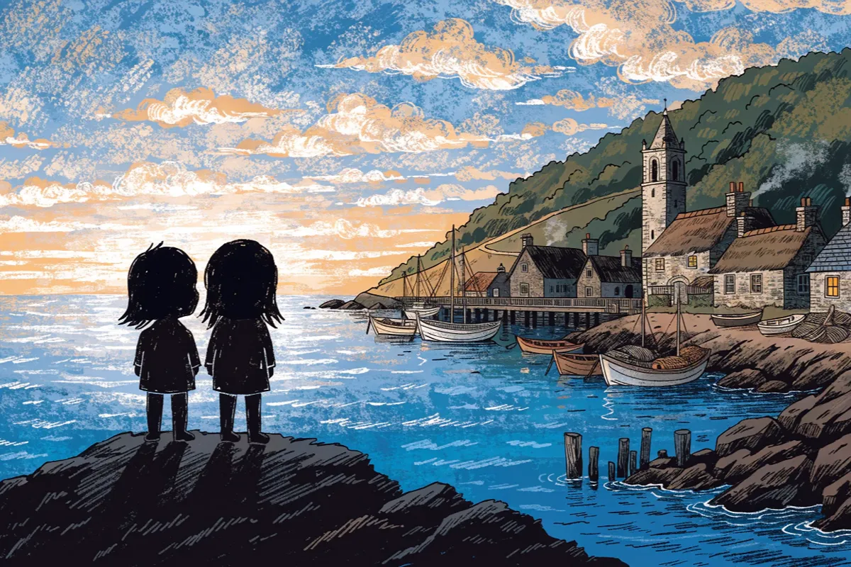 Illustration d'un village de pêcheurs isolé, en écho au film Le Mystère Lucy Lost 