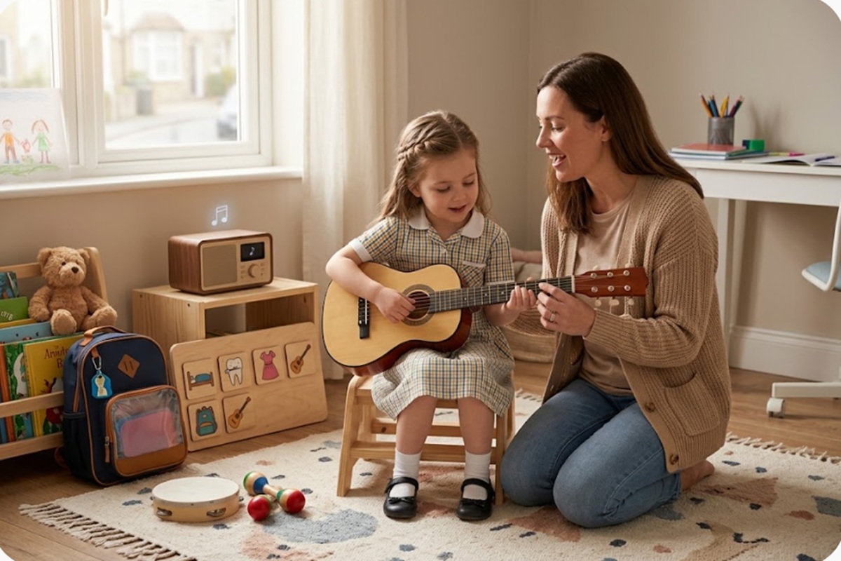 Une petite fille avec sa guitare