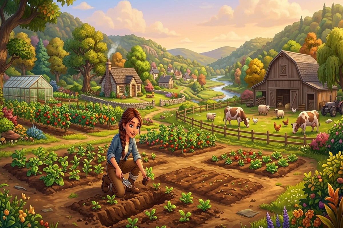 Gameplay d’un jeu de gestion de vie à la ferme comme Story of Seasons