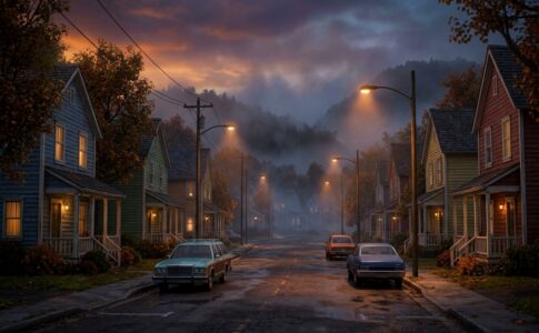 Une petite ville américaine en 1985 au coucher du soleil