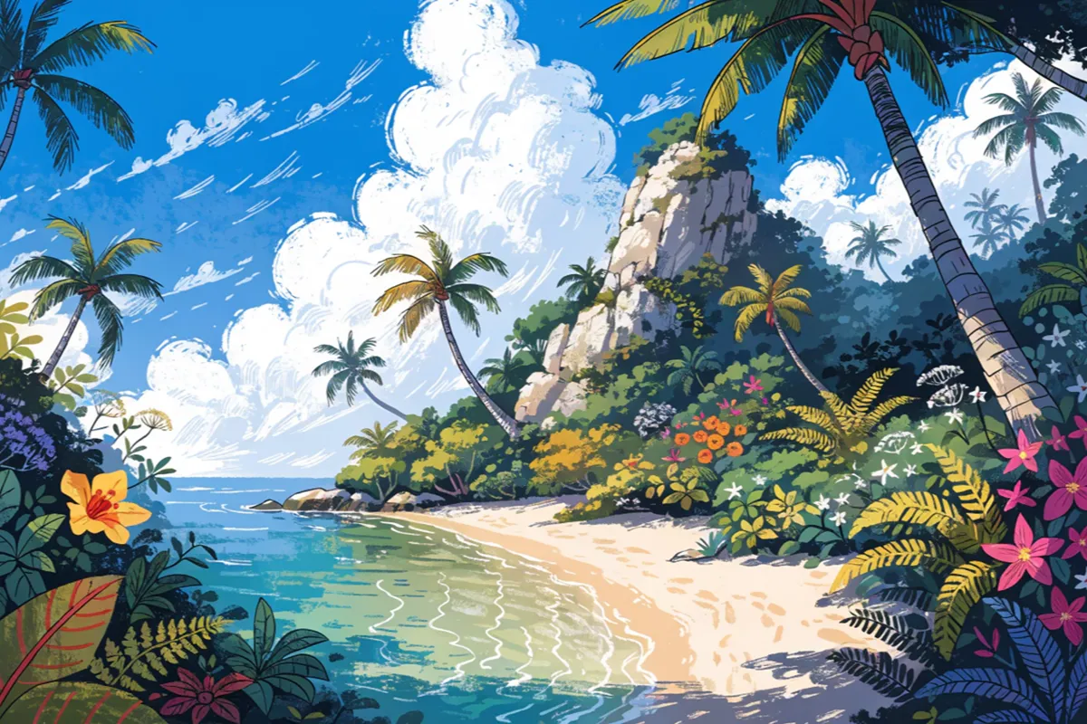 plage polynésienne tropicale ,décor du film Vaiana live-action