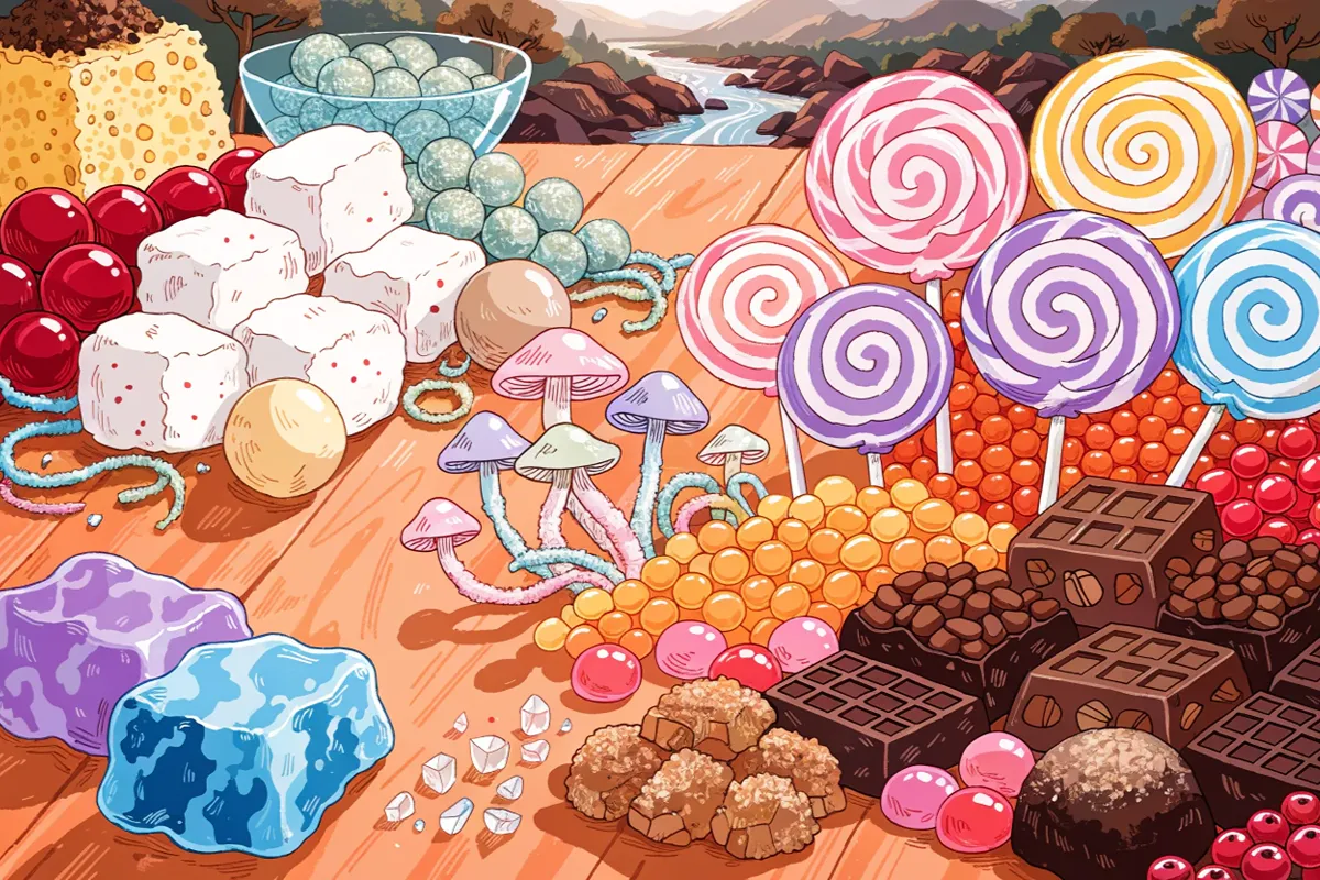 Assortiment de bonbons et chocolats colorés     