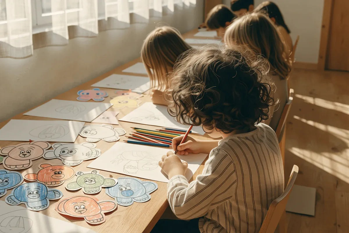 des enfants dessinant des personnages sur une table lumineuse évoquant la fête du cinéma d’animation
